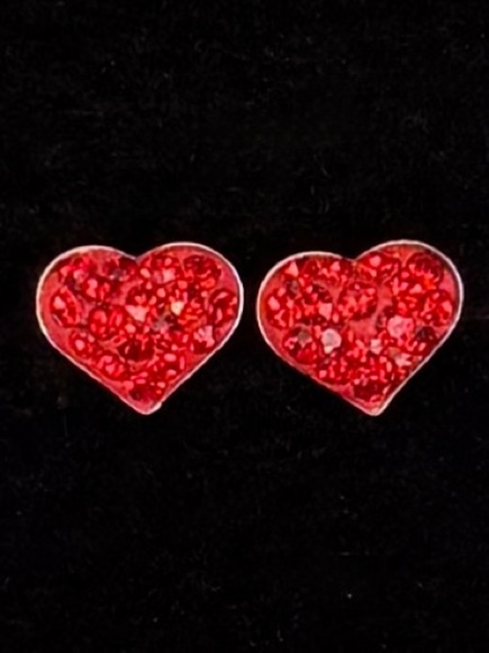 Dainty delicate, red bling, tiny heart shaped earrings pierced